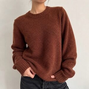 Frank And Oak Ribbed Crewneck Sweater S Wool Blend Brown Fuzzy Knit Scandi Cozy